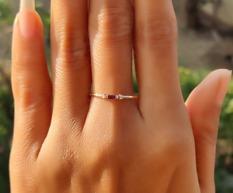 Birthstone Beauty: Stackable Silver and Gold Amethyst Rings for a Minimalist Elegance