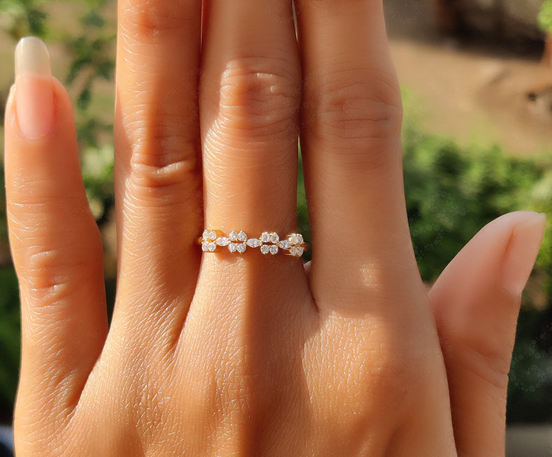 Elegant Stacking Ring - Marquise & Round Moissanite Band