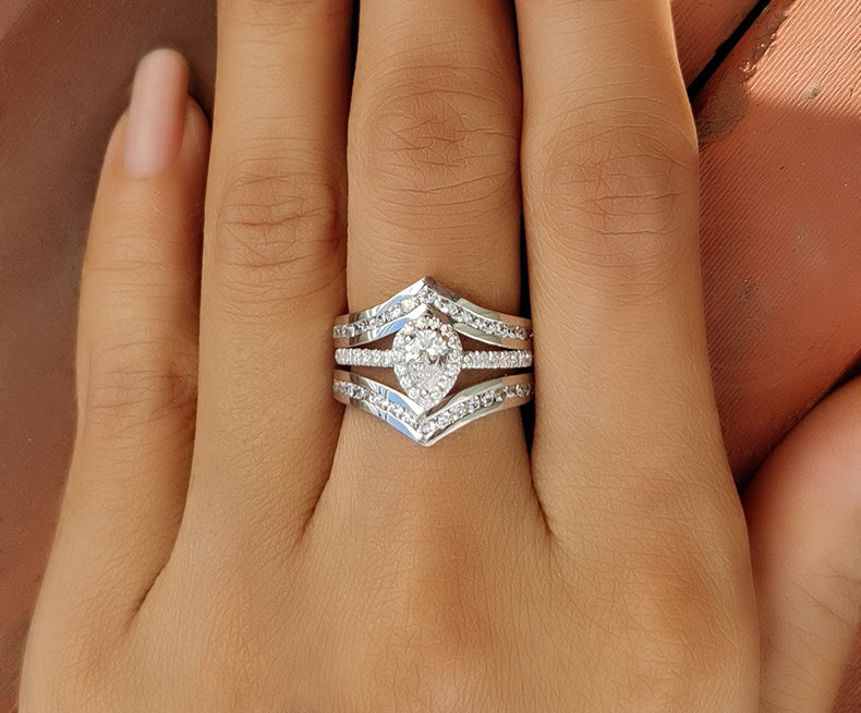 Moissanite Enhancer Ring, Ring wraps, Wedding Ring Enhancers, Ring Enhancer white gold, Pear Halo Engagement Ring, Solitaire Ring Enhancer