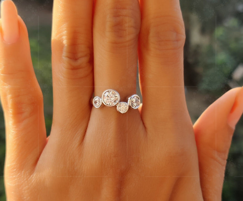 Captivating Bubbles: Four Stone Moissanite Cluster Ring, a Dazzling Anniversary Statement in Gold