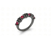 0.65 Ct Unique Gothic Skull 4 Stone CZ Engagement Wedding Ring, Birthstone July Ruby gemstone Women ring, Sterling Silver, Gift for her