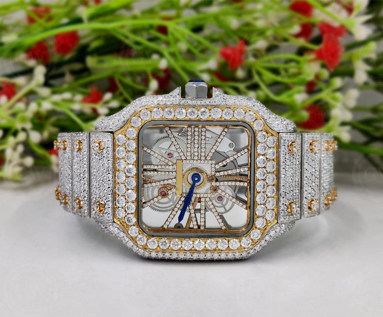 41mm Iced Out Moissanite Diamond Watch, Luxury Hip Hop Buss Down Watch (Yellow)