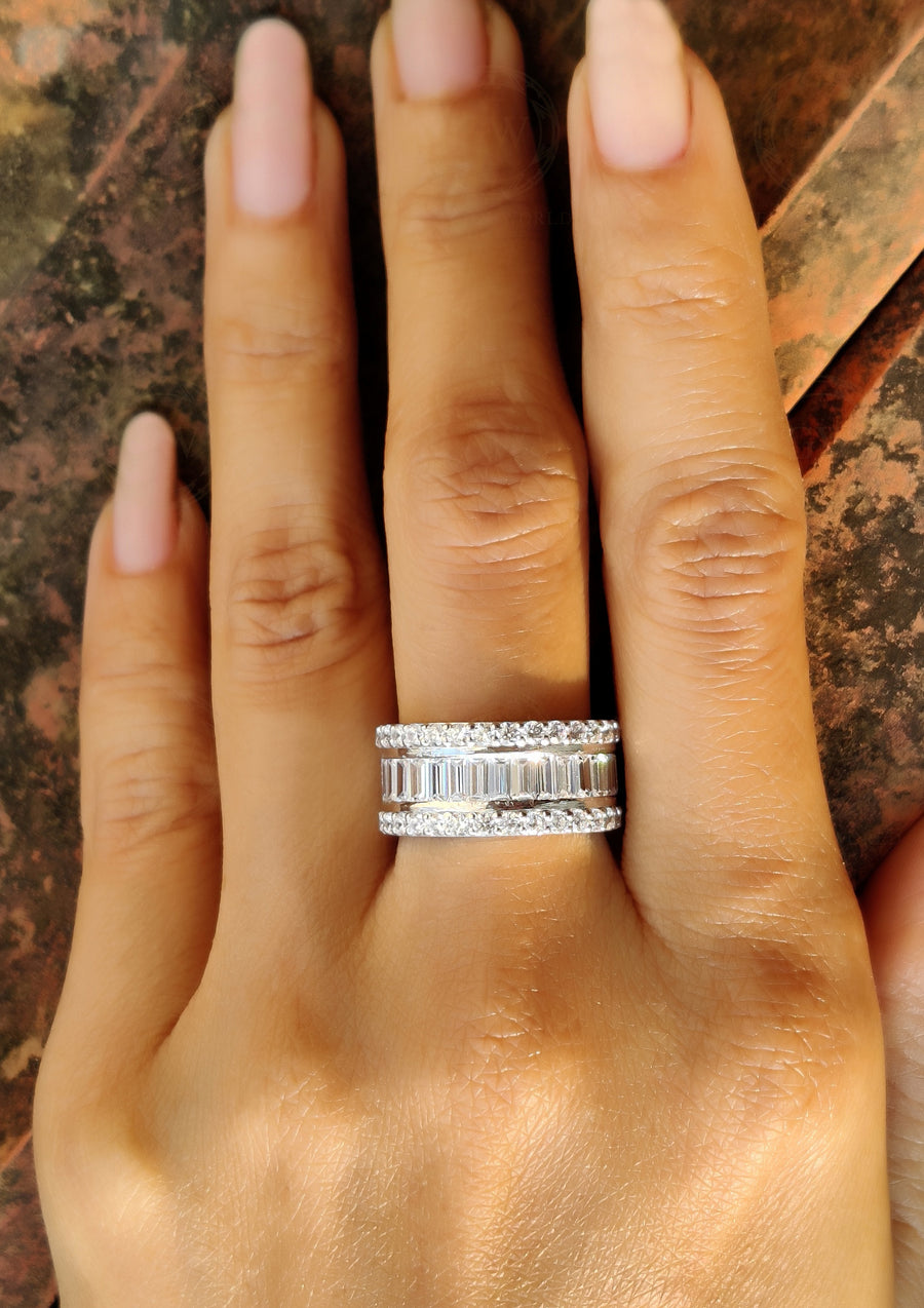 Half Eternity Baguette Wedding Ring / 10 mm Wide Band / Anniversary Gift Ring / Wedding Band / Sterling Silver / Statement Ring