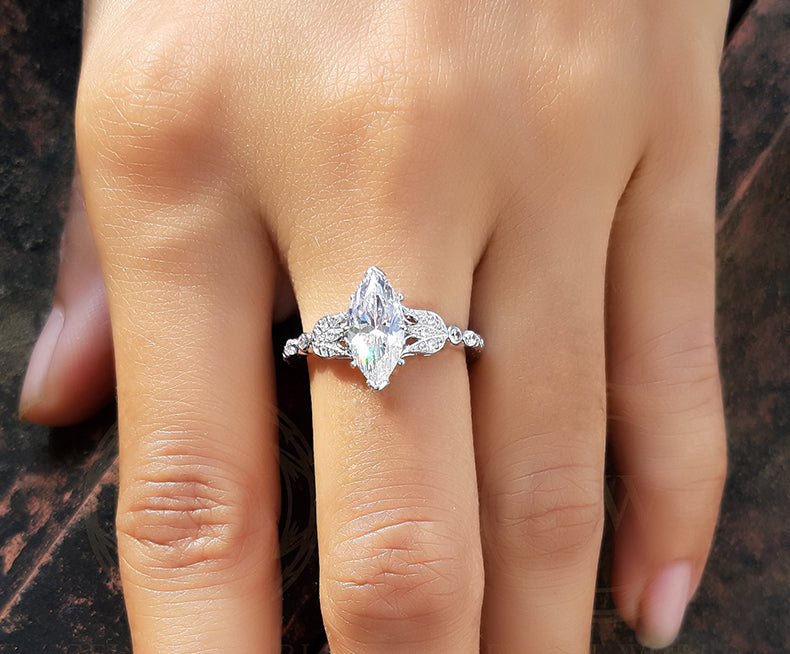 Engagement rings antique, Vintage Art Deco Engagement Ring, Marquise Wedding ring, Filigree Ring for women, Promise Ring, Sterling Silver