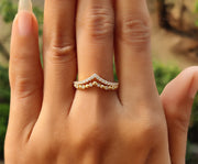 Silver and Gold Chevron Ring Set with Moissanite - Minimalist Stacking and Wedding Band