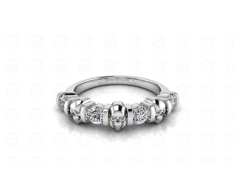 0.65 Ct Unique Gothic Skull Round 4 Stone CZ Engagement Wedding Ring, Women Wedding ring, Sterling Silver, Propose Ring, Halloween Gift