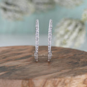 C Shaped Pave Diamond Earrings For Women, Open Hoop Earrings, Lab Grown Diamond C Hoop Earrings, 10K Silver and Yellow White Rose Gold Earrings