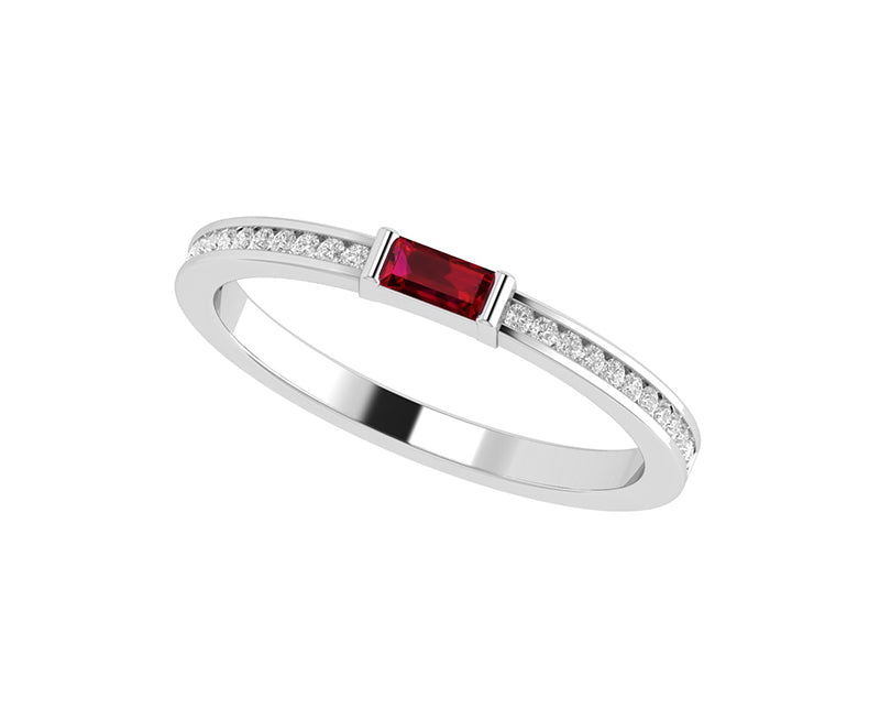 Elegant Silver and Gold Garnet Stacking Ring - January Birthstone Beauty - Dainty Garnet Baguette Ring, Ideal Gemstone Choice for Mom - Minimalist Stackable Rings