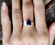 Toi Et Moi Ring, 2 Stone Engagement Ring, Sterling Silver Wedding Ring, Blue Emerald Sapphire & Duchess Cut Ring, Anniversary Women ring