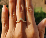 Elegant Royal Vintage Chevron Band - Round Moissanite Wedding Beauty - Silver and Yellow Gold - Dainty Promise Ring and Anniversary Ring