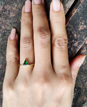 Silver and Gold Triangle Shape Emerald Minimalist engagement ring, Matching Stacking Ring, Dainty Diamond Ring, Gemstone Birthstone Ring