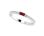 Dainty Ruby Baguette Stacking Ring - July Birthstone Ring for Women, Minimalist and Delicate Ruby Gemstone Ring, Perfect for Stacking