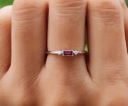 Rhodolite Garnet Women's Baguette Stacking Ring - Dainty Birthstone Stackable Ring for Mom