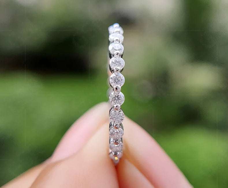 Elegant Floating Lab Grown Diamond Wedding Band - Floating Bubble Stacking Beauty for Women - Single Prong Full Eternity Band with Shared Prong Set