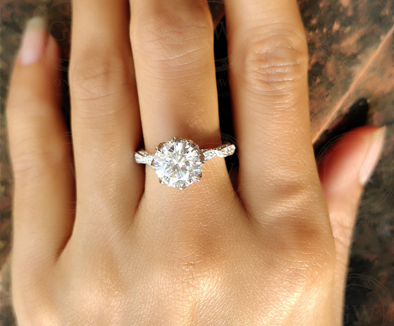 3.60 Tcw Round Vintage Engagement Ring, Art deco Antique ring, Unique Wedding Ring, 8 Claw Milgrain ring, Anniversary Estate Ring for her