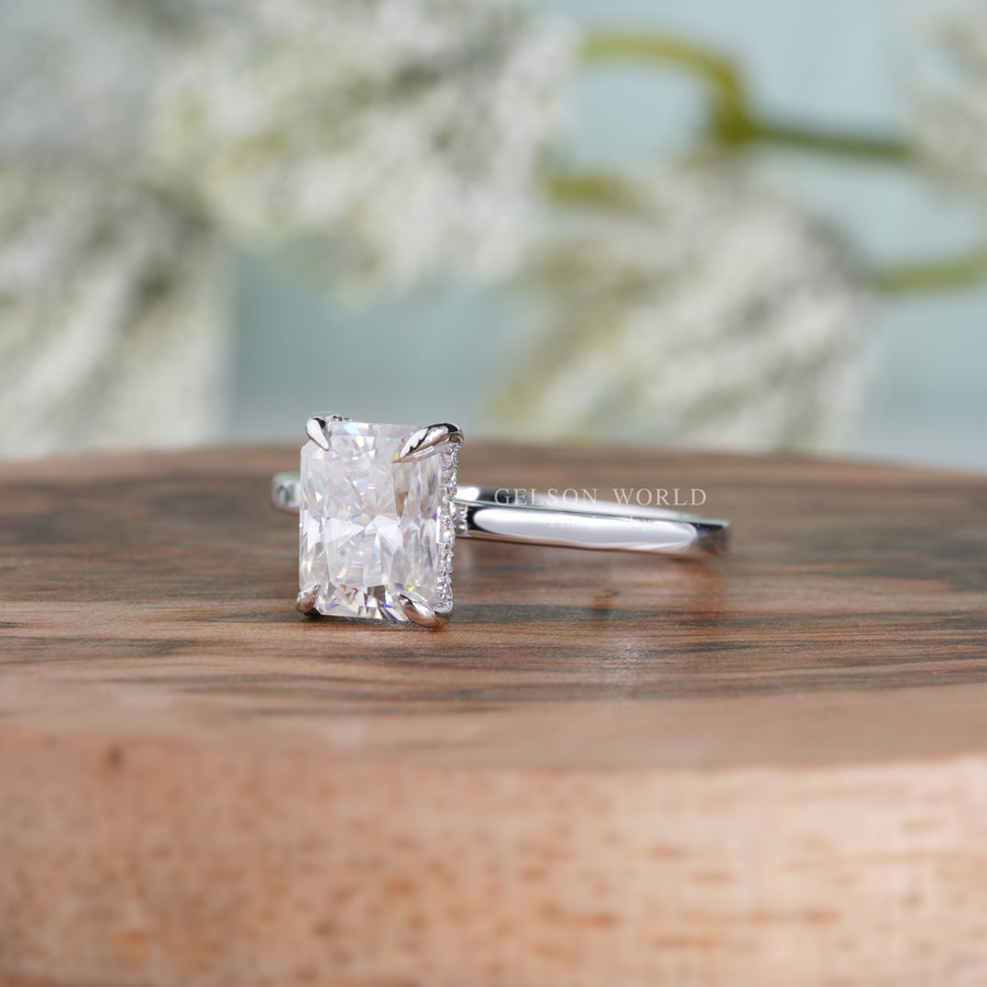 Solitaire Radiant Cut Ring With Hidden Halo