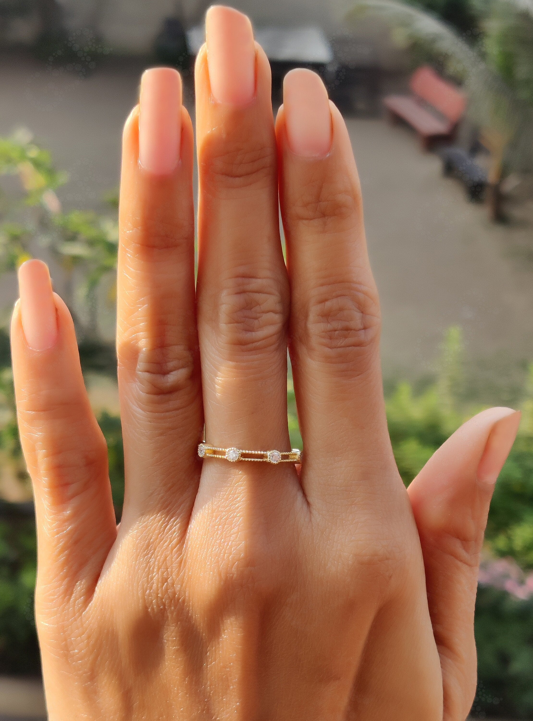 Elegance Unveiled: Silver and Gold Vintage Stacking Ring, the Epitome of Stackable Dainty Rings, a Moissanite Promise Ring of Unique Minimalist Design or an Art Deco Wedding Band