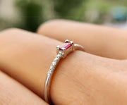 Elegant Horizontal Baguette Ruby Ring - Stylish Sideways Baguette Design - Dainty July Birthstone Beauty - Perfect Ruby Stacking Ring for Minimalist Stackable Rings Women