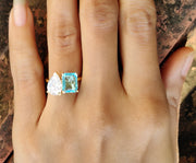 Toi Et Moi Gold Ring / Pear & Aquamarine Emerald Ring / Two Stone Ring / 2 Stone Aquamarine Engagement Ring / Women Wedding Ring