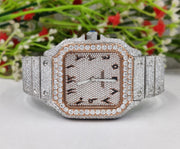 Moissanite Diamond iced out Luxury watches, Fully Automatic Hip Hop Buss Down Watch Two Tone (Rose)