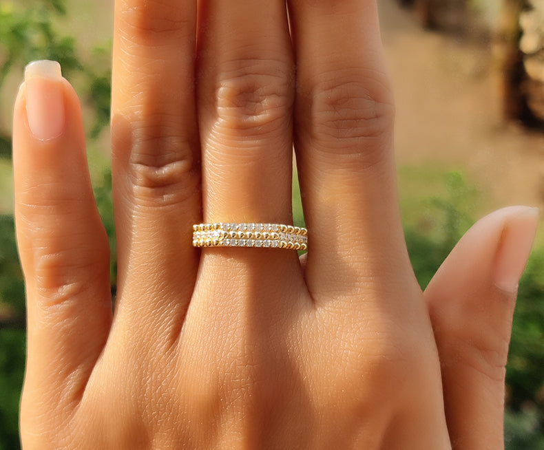 Unique Dainty Gold Anniversary Ring - Moissanite Stacking Silver and Gold Stackable Ring - Vintage Minimalist Art Deco Promise Ring