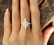 14k Gold Starburst Engagement Ring / Art Deco Wedding Ring / Round & Marquise Moissanite Starburst Ring / Women Starburst Ring /Gelson World