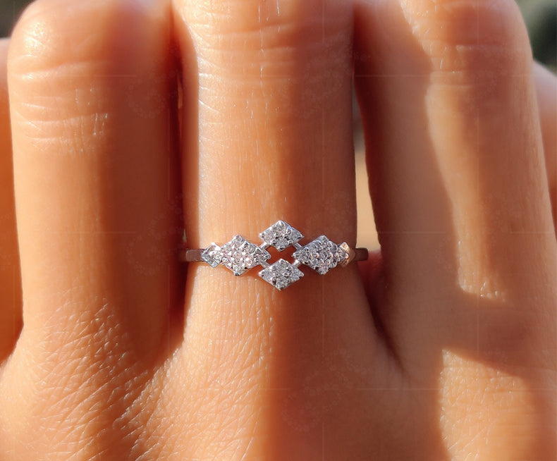 Chic Minimalism: A Unique Moissanite Cluster Pave Ring in Silver and Gold - Embrace Art Deco Style Delicacy