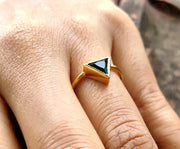 Silver and Gold Triangle Shape Emerald Minimalist engagement ring, Matching Stacking Ring, Dainty Diamond Ring, Gemstone Birthstone Ring