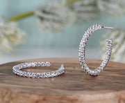 Lab Grown Diamond C Hoop Earrings, C Shaped Earrings For Women, Open Hoop Earrings, Solid 10K Silver and 18K Yellow White Rose Gold Earrings