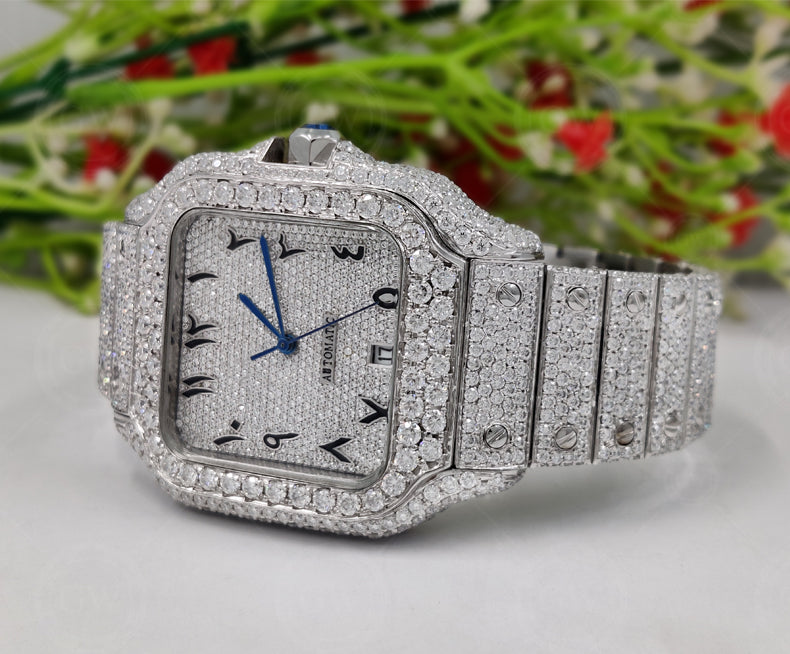 Moissanite Diamond iced out Luxury watches, Fully Automatic Hip Hop Buss Down Watch