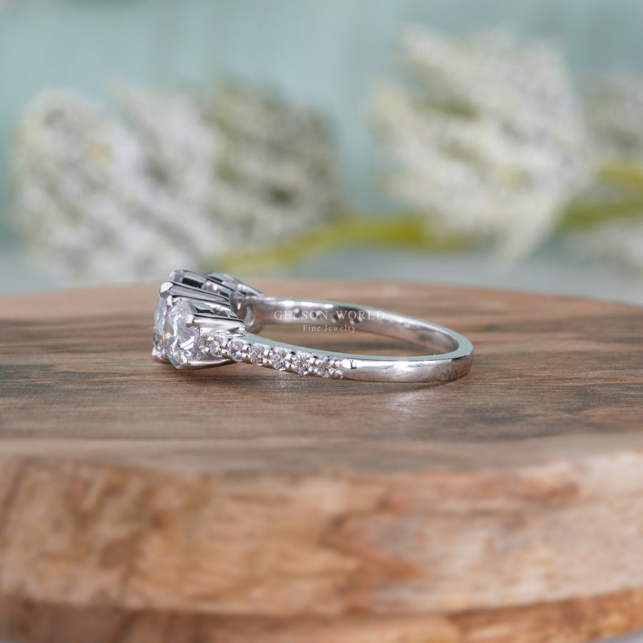 Three 3 Stone Round Moissanite Diamond 14k Gold Engagement Ring For Women