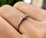 Elegance in Purple: Dainty Amethyst Baguette Ring - A Delicate February Birthstone Ring for Women