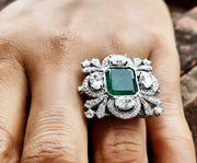 7.15 Tcw Vintage Emerald Estate Ring For Women, Cocktail Ring, Sterling Silver, Art Deco Engagement Ring, Jewelry for her