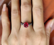 2.30 Ct Unique Gothic Skull Cushion Cut Floral Vintage Bridal Engagement Ring, Birthstone July Ruby gemstone Women ring, Sterling Silver