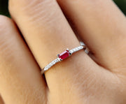 Elegant Horizontal Baguette Ruby Ring - Stylish Sideways Baguette Design - Dainty July Birthstone Beauty - Perfect Ruby Stacking Ring for Minimalist Stackable Rings Women