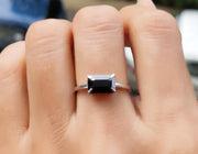 Onyx Elegance: Black Onyx Solitaire Engagement Ring, a Minimalist Silver and Gold Women's Ring for Timeless Elegance