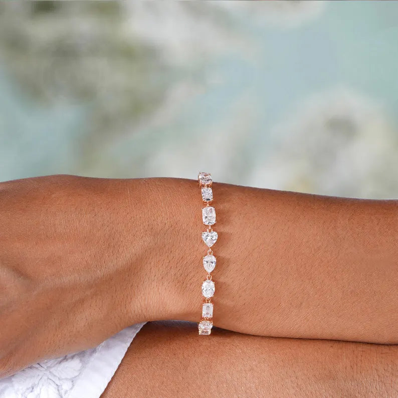 Multi Shape CVD Diamond 14K Solid Gold Tennis Bracelet