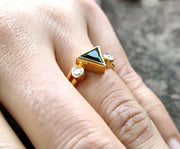 14K Gold Triangle Shape Emerald Minimalist engagement ring, Open End Design Matching Stacking Ring, Wedding Band, Dainty Diamond Ring