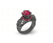 1.90 Ct Gothic Skull Round Floral Vintage Engagement Ring, Birthstone July Ruby gemstone ring, CZ Women ring, Sterling Silver, Wedding Ring