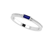 Sapphire Splendor: Minimalist Gold Baguette Stacking Ring - Dainty September Birthstone Beauty - Blue Gemstone Elegance for Women