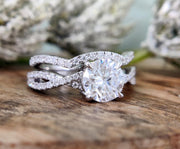 Round Moissanite Twisted Wedding Ring Set, Bridal ring Set, Matching Band, Engagement Ring, Eternity Band, Promise Ring, Sterling Silver