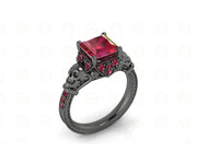 2.35 Ct Gothic Skull Princess Vintage Engagement Ring, Birthstone July Ruby gemstone ring, CZ Women ring, Sterling Silver, Wedding Ring