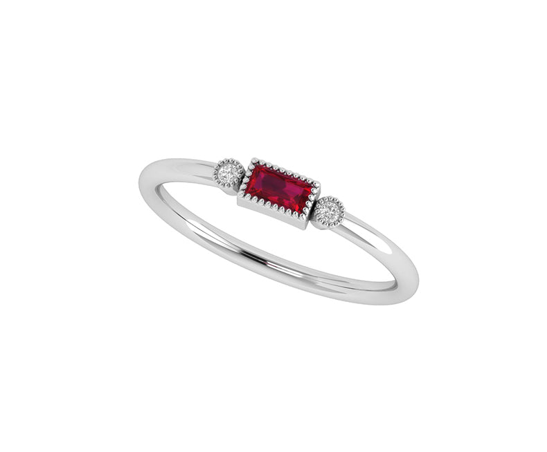 July Birthstone Ruby Baguette Stackable Ring