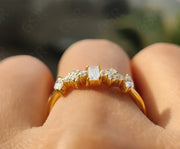 Multi Stone Moissanite Ring - Dainty Stacking Gold and Silver Band