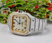 Moissanite Diamond iced out Luxury watches, Fully Automatic Hip Hop Buss Down Watch Two Tone (Yellow)