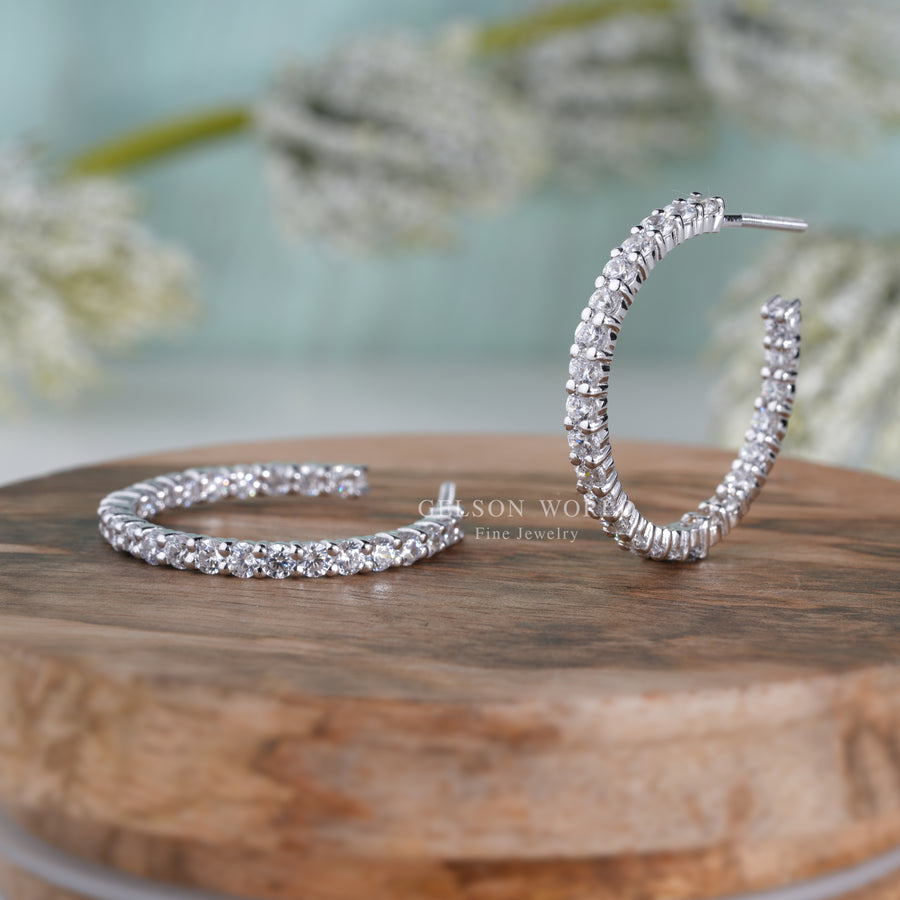 Lab Grown Diamond C Hoop Earrings, C Shaped Earrings For Women, Open Hoop Earrings, Solid 10K Silver and 18K Yellow White Rose Gold Earrings