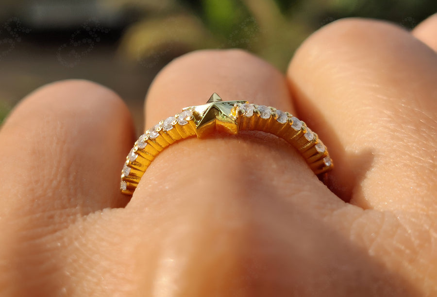 Unique Dainty Star Stackable Ring - Moissanite Minimalist Silver and Gold Stacking Ring - Star Wedding Ring