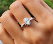 Elegant Oval Solitaire Halo Engagement Ring - Silver and Gold Minimalist Beauty with Colorless Moissanite - Dainty Wedding Ring