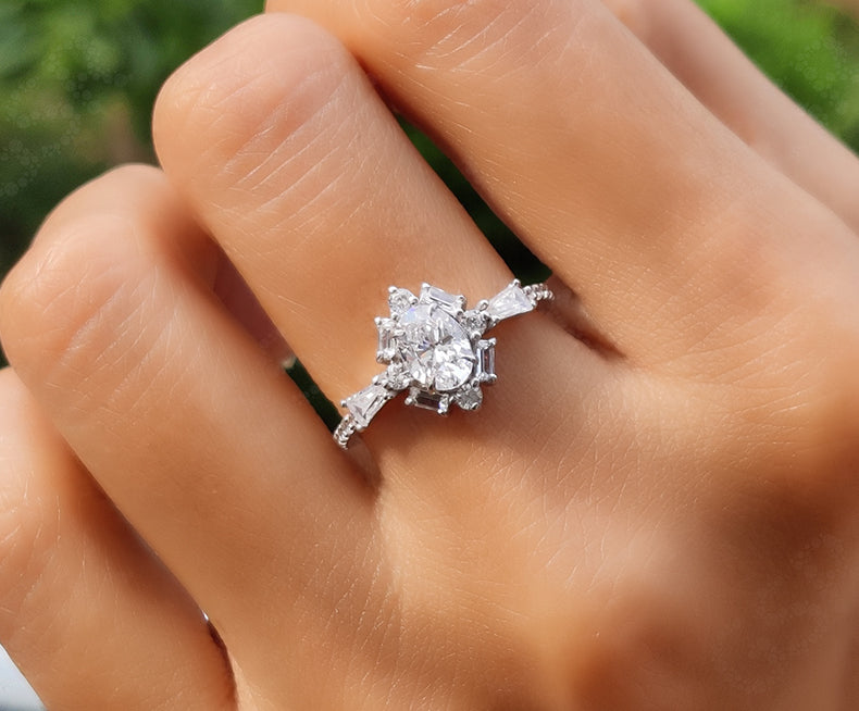 Elegant Oval Solitaire Halo Engagement Ring - Silver and Gold Minimalist Beauty with Colorless Moissanite - Dainty Wedding Ring