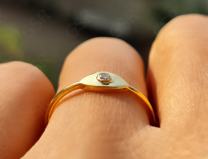 Evil Eye Stacking Ring: Dainty Minimalist Moissanite Ring in Silver and Solid Gold for Women